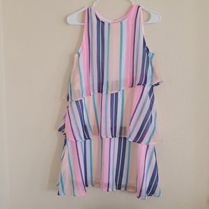 Girls Bright Sleeveless Striped Tiered Dress XXL